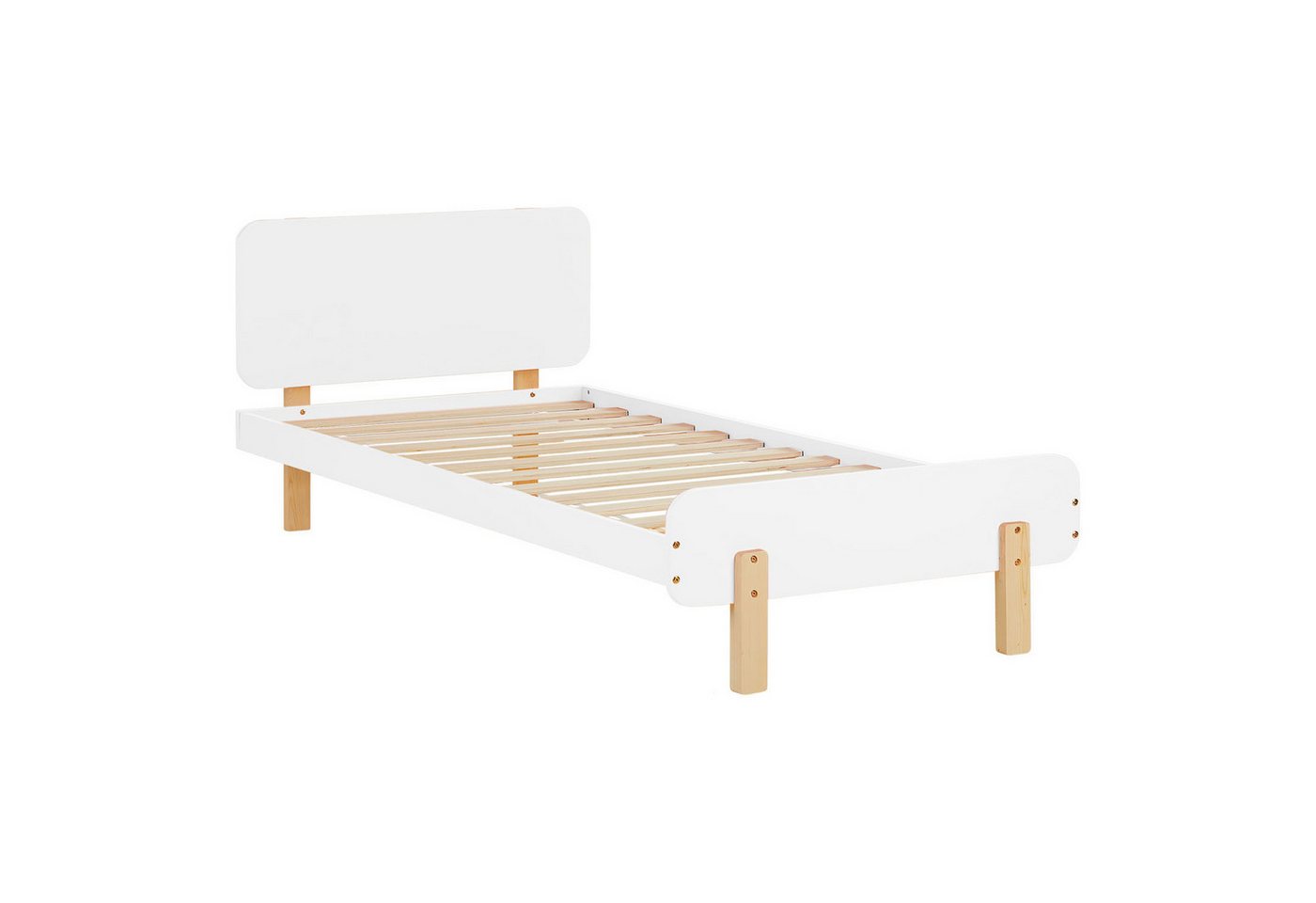 Homestyle4u Kinderbett Kinderbett 90x200 cm Einzelbett Jugendbett Holzfüße Gästebett Holz (Set, mit Lattenrost), Weiß von Homestyle4u