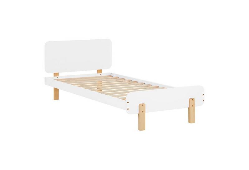 Homestyle4u Kinderbett Kinderbett 90x200 cm Einzelbett Jugendbett Holzfüße Gästebett Holz (Set, mit Lattenrost), Weiß von Homestyle4u