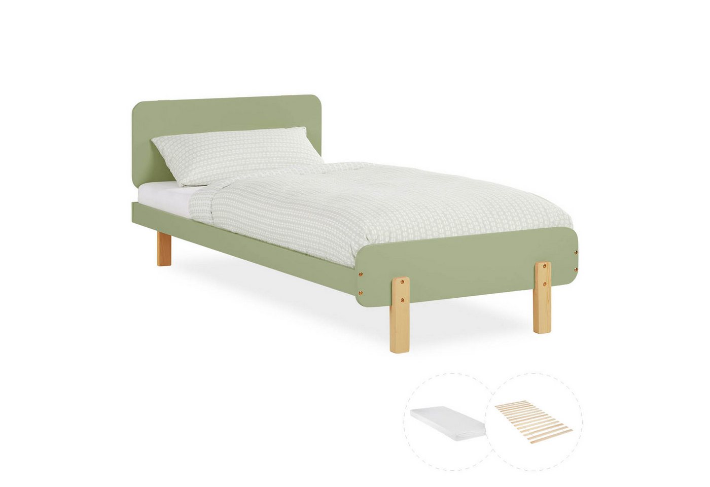 Homestyle4u Kinderbett Kinderbett 90x200 cm Einzelbett Jugendbett Holzfüße Gästebett Holz (Set, mit Lattenrost und Matratze), Grün, Matratze mit OEKO-TEX® Standard 100 von Homestyle4u