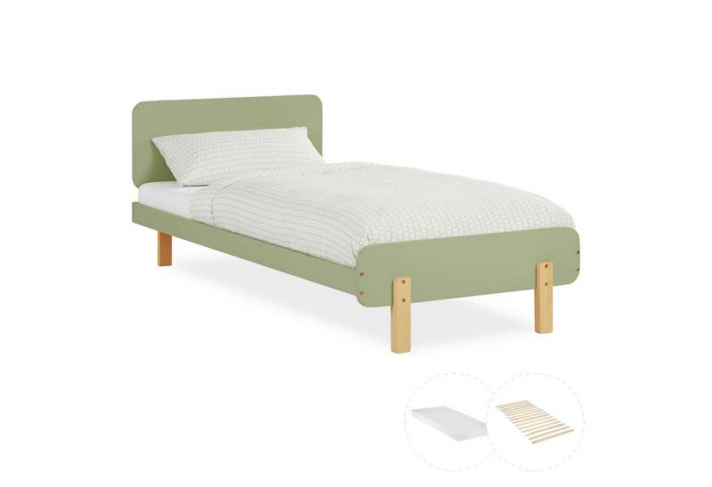 Homestyle4u Kinderbett Kinderbett 90x200 cm Einzelbett Jugendbett Holzfüße Gästebett Holz (Set, mit Lattenrost und Matratze), Grün, Matratze mit OEKO-TEX® Standard 100 von Homestyle4u