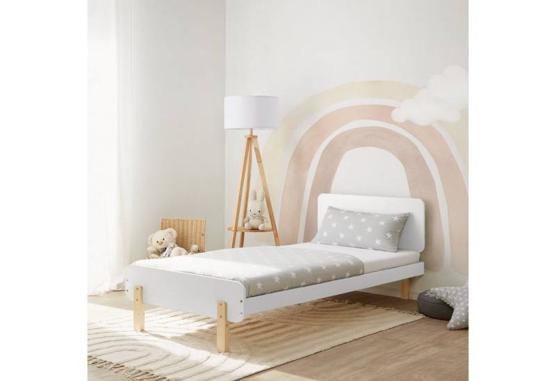 Homestyle4u Kinderbett Kinderbett 90x200 cm Einzelbett Jugendbett Holzfüße Gästebett Holz (Set, mit Lattenrost und Matratze), Weiß, Matratze mit OEKO-TEX® Standard 100 von Homestyle4u