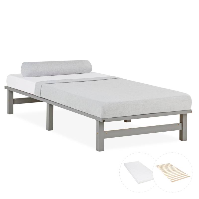 Homestyle4u Holzbett Palettenbett 90x200 mit Matratze Grau Bett 2049 von Homestyle4u