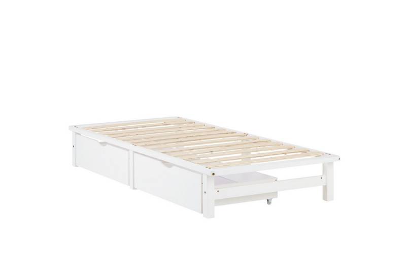 Homestyle4u Palettenbett Holzbett Kiefer Futonbett Bettgestell Bett mit Stauraum Massivholzbett (Set mit Lattenrost, 2x Bettkasten/Schublade), 90x200 von Homestyle4u