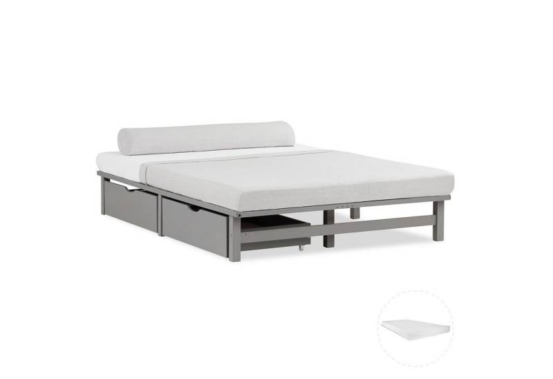 Homestyle4u Palettenbett Palettenbett Holz Kiefer Futonbett Bettgestell Bett mit Stauraum (Komplett-Set mit Lattenrost, Matratze mit OEKO-TEX® Standard 100), 140x200, 2x Bettkasten/Schublade von Homestyle4u