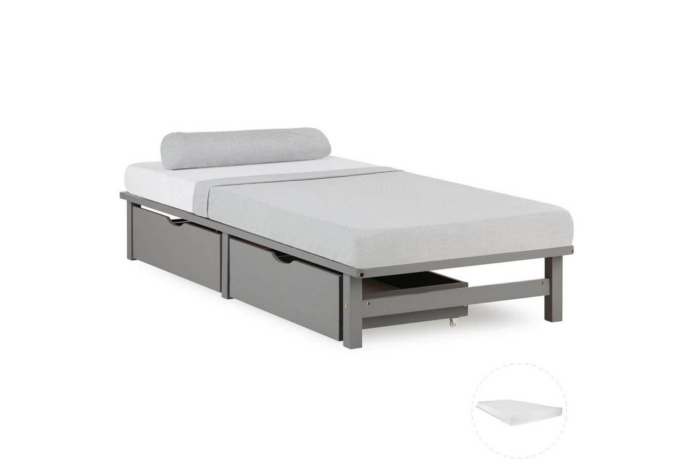 Homestyle4u Palettenbett Palettenbett Holz Kiefer Futonbett Bettgestell Bett mit Stauraum (Komplett-Set mit Lattenrost, Matratze mit OEKO-TEX® Standard 100), 90x200, 2x Bettkasten/Schublade von Homestyle4u