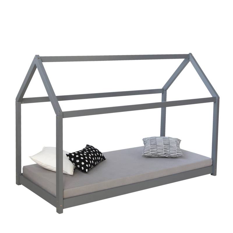 Homestyle4u Kinderbett 80x160 cm mit Matratze Hausbett Grau Bodenbett von Homestyle4u