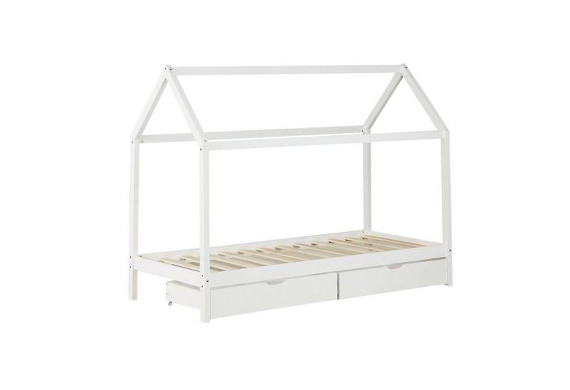 Homestyle4u Kinderbett 90 x 200 cm Weiß oder Grau Hausbett Bodenbett (Set, Bettgestell mit Lattenrost und Matratze) von Homestyle4u