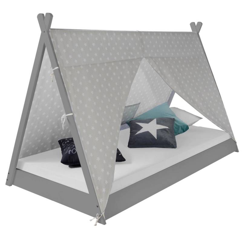 Homestyle4u Kinderbett 90 x 200 cm mit Lattenrost und Matratze in Grau 2085 von Homestyle4u
