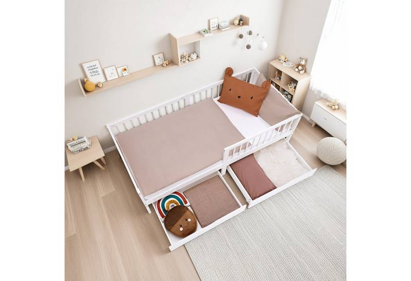 Homestyle4u Holzbett 90x200 2 Bettkästen Rausfallschutz Einzelbett Gitterbett mit Stauraum (Komplettset, mit Lattenrost und Matratze), 100 von Homestyle4u