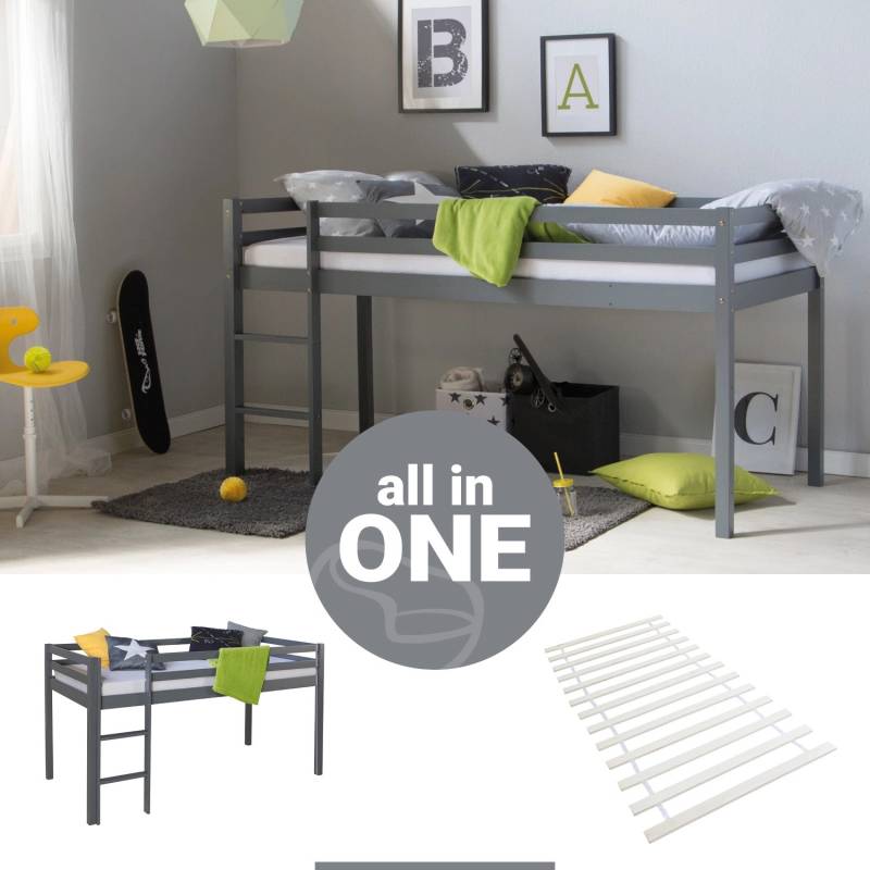 Homestyle4u Kinderbett 90x200 mit Lattenrost in Grau 2256 von Homestyle4u