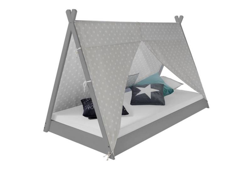 Homestyle4u Kinderbett 90x200 Hausbett TIPI Weiß Grau Sterne Vorhang Holz Zelt Kinderbett (Set, mit Lattenrost + Matratze), Kiefer Homestyle4u Kinderbett 90x200 Hausbett TIPI Weiß Grau Sterne Vorhang Holz Zelt Kinderbett (Set, mit Lattenrost + Matratze), Kiefer von Homestyle4u