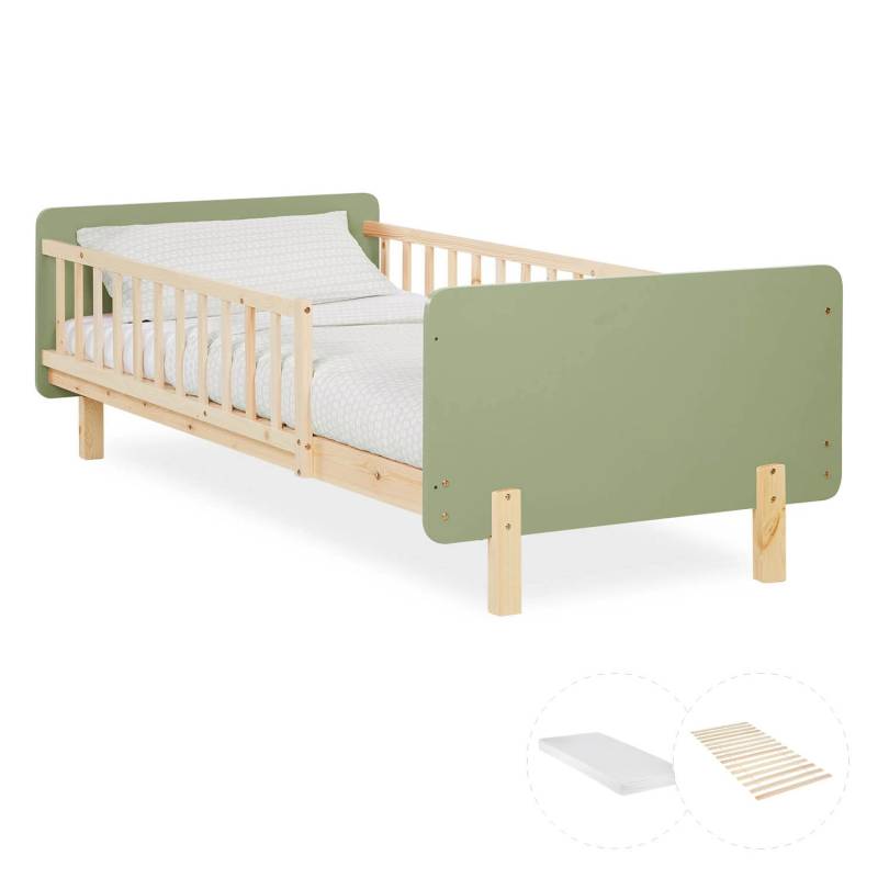Homestyle4u Kinderbett 90x200 mit Raufallschutz Lattenrost Matratze Grün 2802 von Homestyle4u