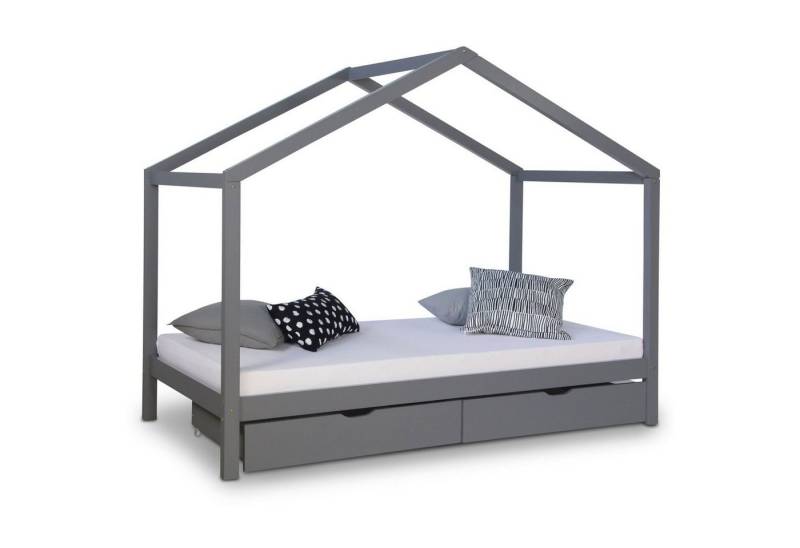 Homestyle4u Kinderbett 90x200 Hausbett Kinderhaus Spielbett Holzbett Bettkasten (mit Lattenrost & 2 Schubladen) von Homestyle4u