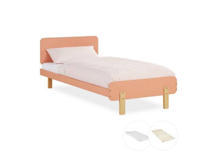 Homestyle4u Kinderbett Kinderbett 90x200 cm Einzelbett Jugendbett Holzfüße Gästebett Holz (Set, mit Lattenrost und Matratze), Rot, Matratze mit OEKO-TEX® Standard 100, rot, Komfortschaum von Homestyle4u