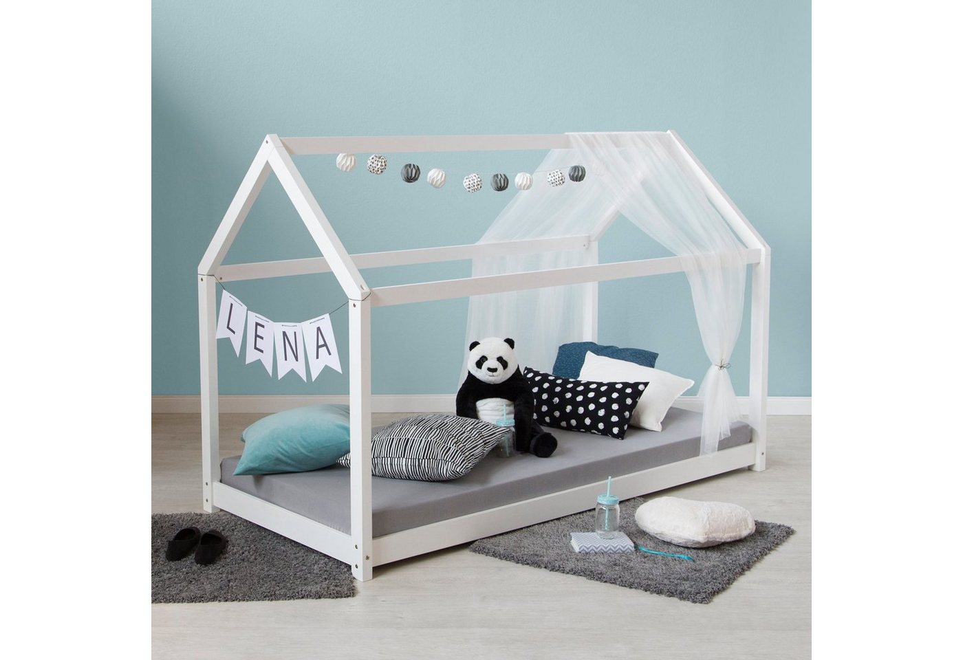 Homestyle4u Kinderbett Kinderbett Kinderhaus 80 x 160 cm Spielbett weiss von Homestyle4u