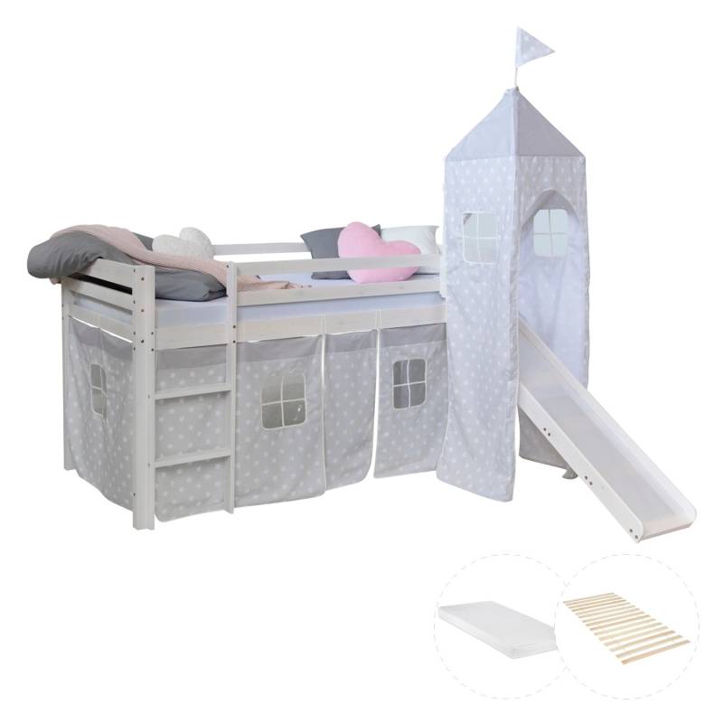 Homestyle4u Kinderhochbett 90x200 Weiß mit Lattenrost und Matratze 2774 Homestyle4u Kinderhochbett 90x200 Weiß mit Lattenrost und Matratze 2774 von Homestyle4u