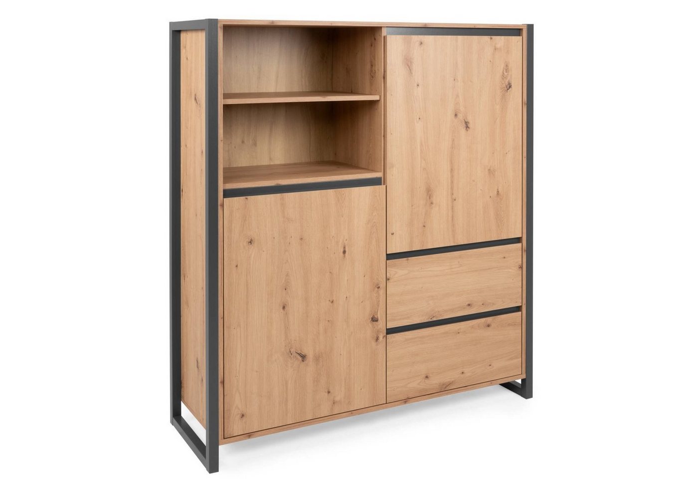 Homestyle4u Kommode Highboard Kommode mit Schubladen Sideboard Schwarz Holz Natur Wohnzimm (Kein Set) von Homestyle4u