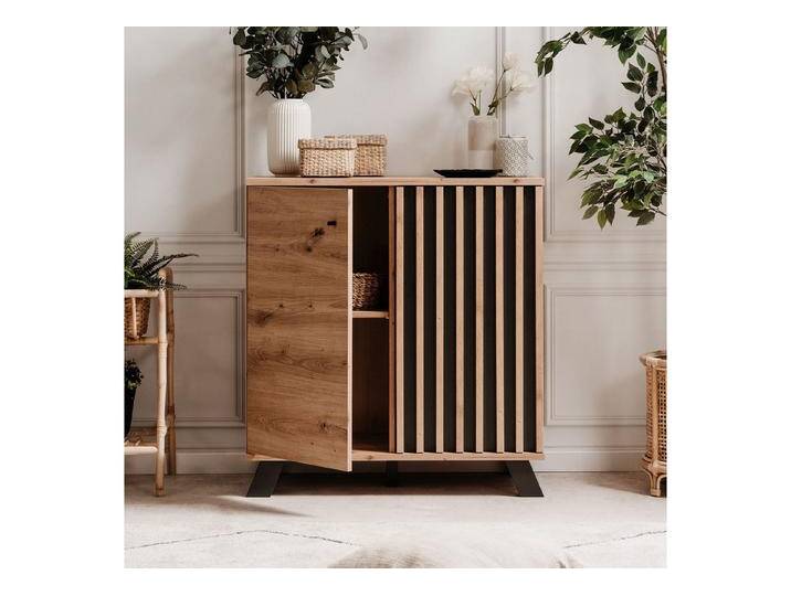 Homestyle4u Kommode Industrial Eiche Look Sideboard Anrichte Beistellschrank Paneelfront, Braun, 4 Fächer, Stauraum, braun Homestyle4u Kommode Industrial Eiche Look Sideboard Anrichte Beistellschrank Paneelfront, Braun, 4 Fächer, Stauraum, braun von Homestyle4u