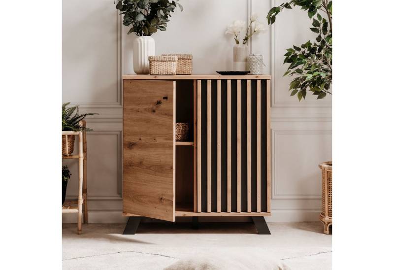 Homestyle4u Kommode Industrial Eiche Look Sideboard Anrichte Beistellschrank Paneelfront, Braun, 4 Fächer, Stauraum Homestyle4u Kommode Industrial Eiche Look Sideboard Anrichte Beistellschrank Paneelfront, Braun, 4 Fächer, Stauraum von Homestyle4u