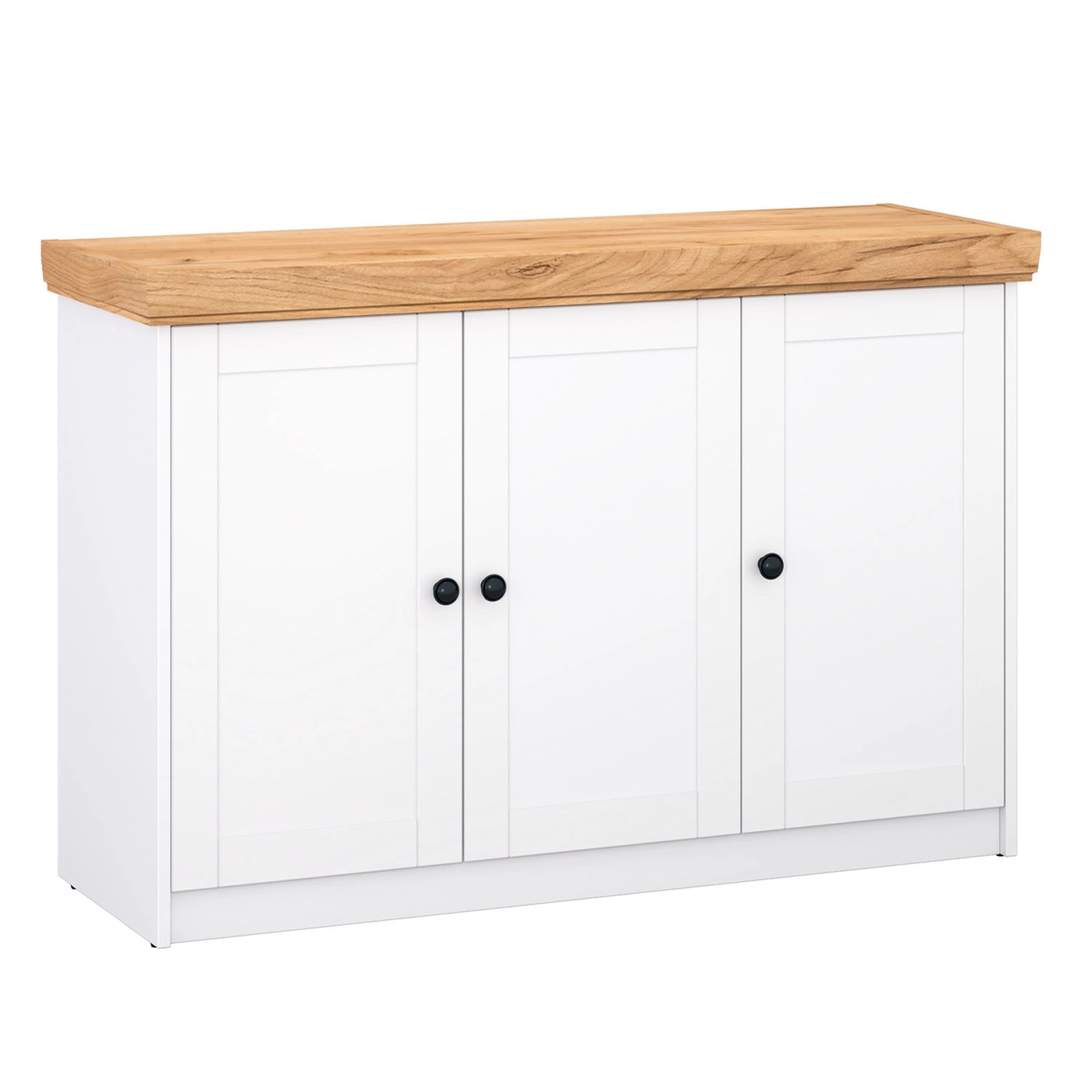 Homestyle4u Kommode Sideboard Eiche Matt Weiß Holz Massiv Schrank 134 cm von Homestyle4u