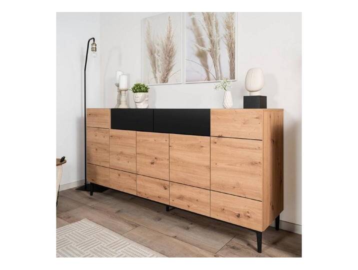 Homestyle4u Kommode Sideboard Wohnzimmerschrank Eiche Holz in Natur Schwarz Schublade, 12 Fächer, viel Stauraum, braun Homestyle4u Kommode Sideboard Wohnzimmerschrank Eiche Holz in Natur Schwarz Schublade, 12 Fächer, viel Stauraum, braun von Homestyle4u