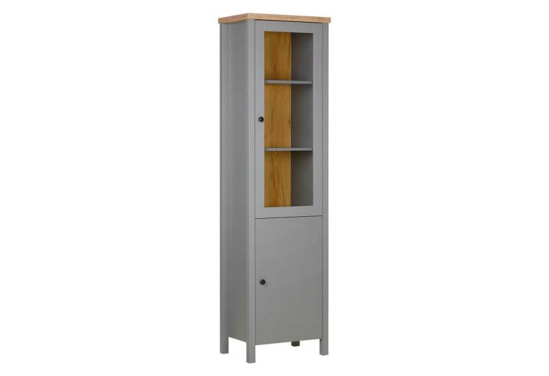 Homestyle4u Kommode Vitrine Highboard Wohnzimmerschrank Grau Glas, Geschirrschrank, Vitrinenschrank von Homestyle4u