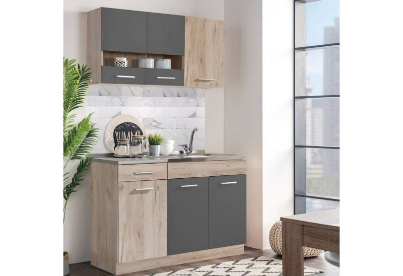 Homestyle4u Küchenzeile 120 cm ohne Geräte Singleküche Küchenschränke Grau matt Eiche Braun, (Oberschränke, Unterschränke, 2 Arbeitsplatten, Einbauküche), Küchenblock, Einbauküche, Miniküche Homestyle4u Küchenzeile 120 cm ohne Geräte Singleküche Küchenschränke Grau matt Eiche Braun, (Oberschränke, Unterschränke, 2 Arbeitsplatten, Einbauküche), Küchenblock, Einbauküche, Miniküche von Homestyle4u