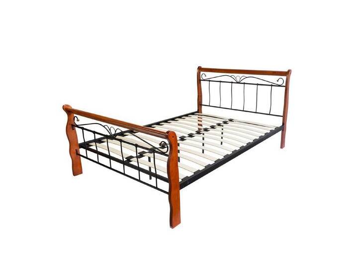 Homestyle4u Metallbett 140 160 180 x 200 Bettgestell Doppelbett Braun Natur mit Kopfteil (Set, Bettgestell mit Lattenrost), braun, Braune Pfosten von Homestyle4u