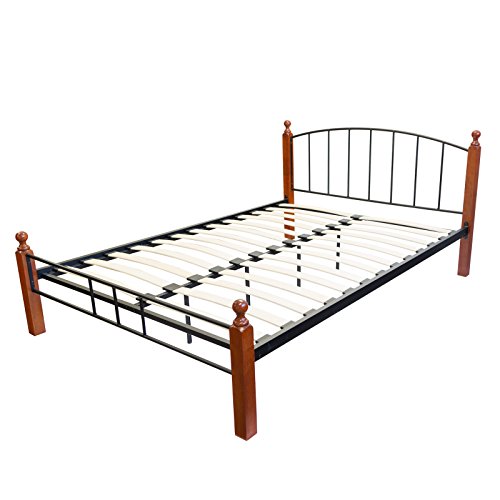 Homestyle4u 547, Metallbett 140x200 cm Bett mit Lattenrost Bettgestell Metall Schwarz Holz Braun Schlafzimmer von Homestyle4u