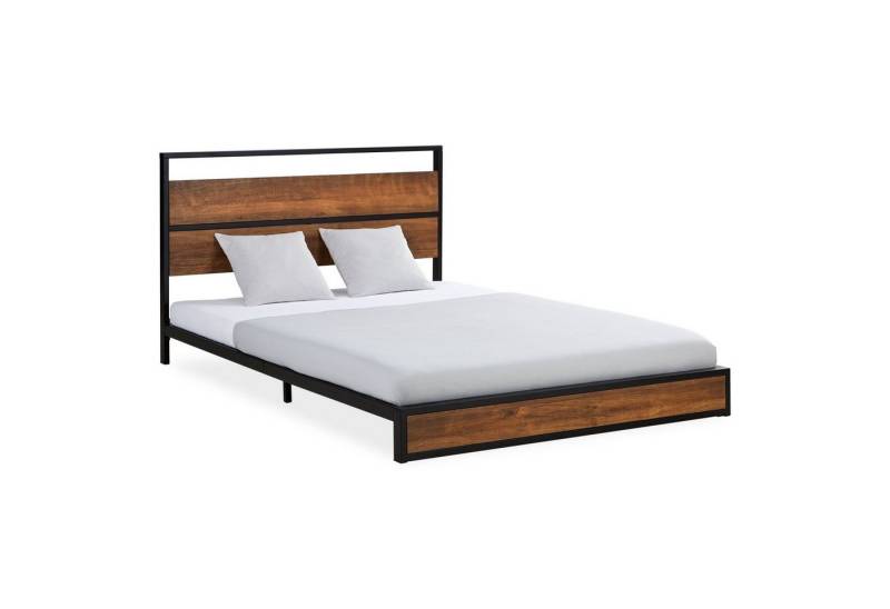 Homestyle4u Metallbett 140x200 Holz Doppelbett mit Kopfteil Schwarz Kiefer (Set, mit Lattenrost), Metall von Homestyle4u