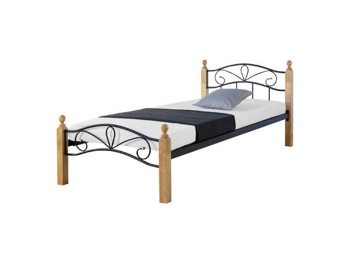 Homestyle4u Metallbett 90x200 Einzelbett Schwarz Braun mit Kopfteil (Set, Bettgestell mit Lattenrost und Matratze), braun von Homestyle4u