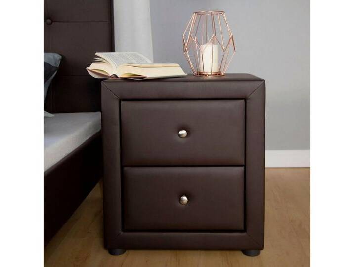 Homestyle4u Nachttisch Nachtschrank Schlafzimmer Braun Beistelltisch Kunstleder modern, mit 2 Schubladen, braun von Homestyle4u