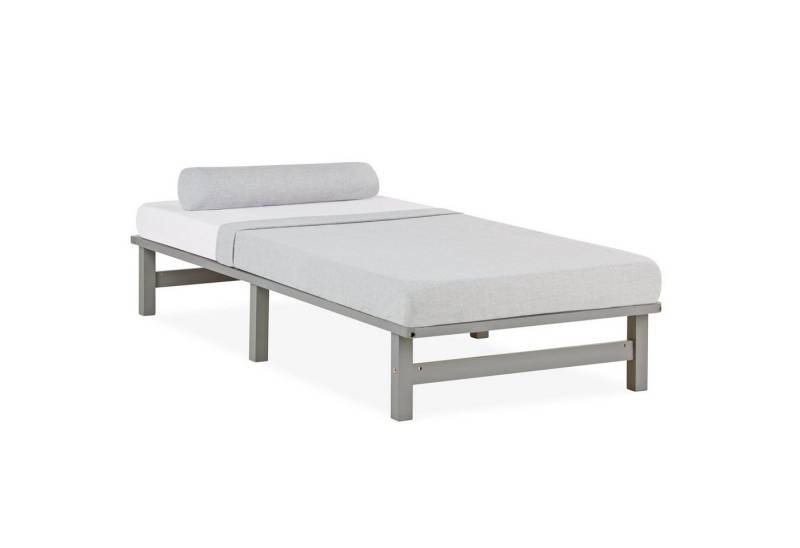 Homestyle4u Palettenbett 90x200/100x200/140x200 Palettenbett Massivholzbett Einzelbett, modern (Set, 2-tlg., inklusive Lattenrost), Grau, lackiert von Homestyle4u