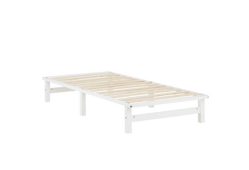 Homestyle4u Palettenbett 90x200/100x200/140x200 Palettenbett Massivholzbett Einzelbett, modern (Set, 2-tlg., inklusive Lattenrost), Weiß, lackiert von Homestyle4u
