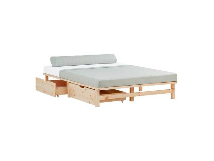 Homestyle4u Palettenbett Palettenbett Holz Kiefer Futonbett Bettgestell Bett mit Stauraum (Set mit Lattenrost, 2x Bettkasten/Schublade), 140x200, naturbelassen, braun, ohne Matratze von Homestyle4u