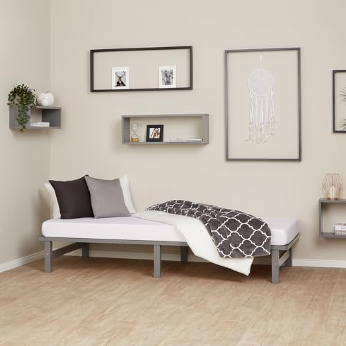 Homestyle4u Holzbett mit Matratze Lattenrost Palettenbett 90x200 Einzelbett Bett Bettgestell Massivholzbett Kiefer Grau von Homestyle4u