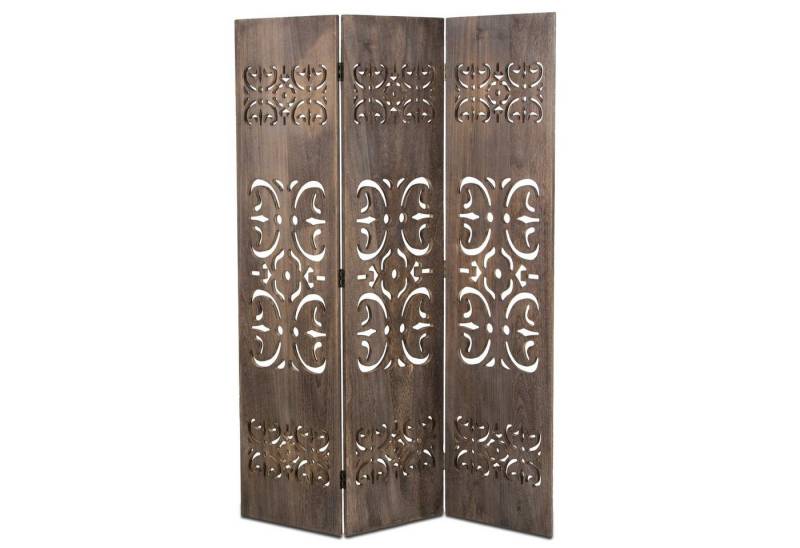 Homestyle4u Paravent 3 fach Raumteiler Holz Trennwand Braun washed Indoor Sichtschutz (3-teilig), Muster orientalisch von Homestyle4u