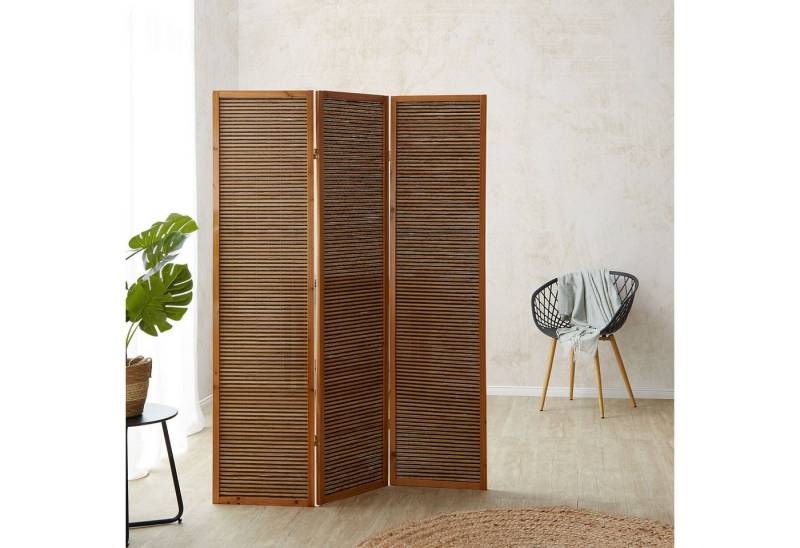 Homestyle4u Paravent 3 fach Raumteiler Holz Trennwand Braun washed Indoor Sichtschutz, 3-teilig, faltbar von Homestyle4u