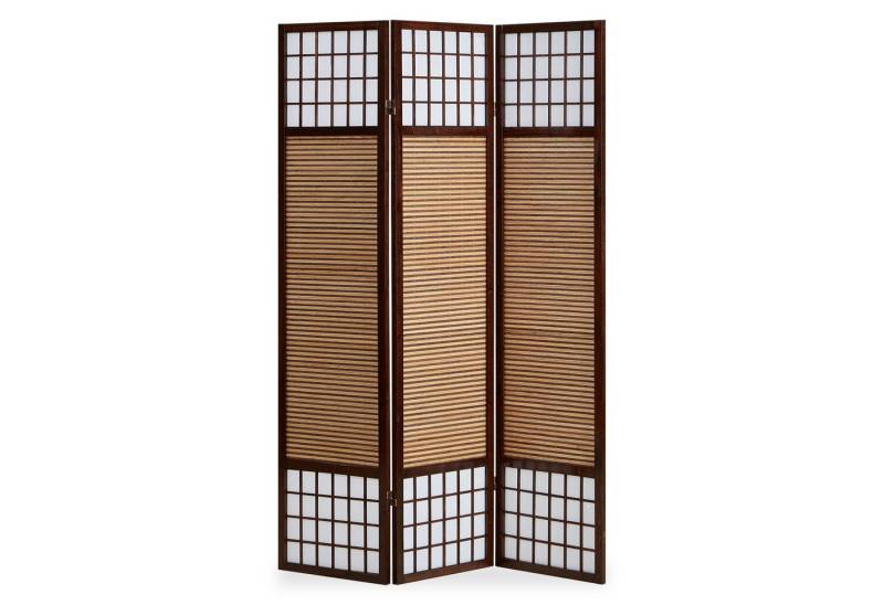 Homestyle4u Paravent Raumteiler Braun Holz Spanische Wand Sichtschutz Indoor Bambus Schwarz (3-teilig), Trennwand, faltbar von Homestyle4u