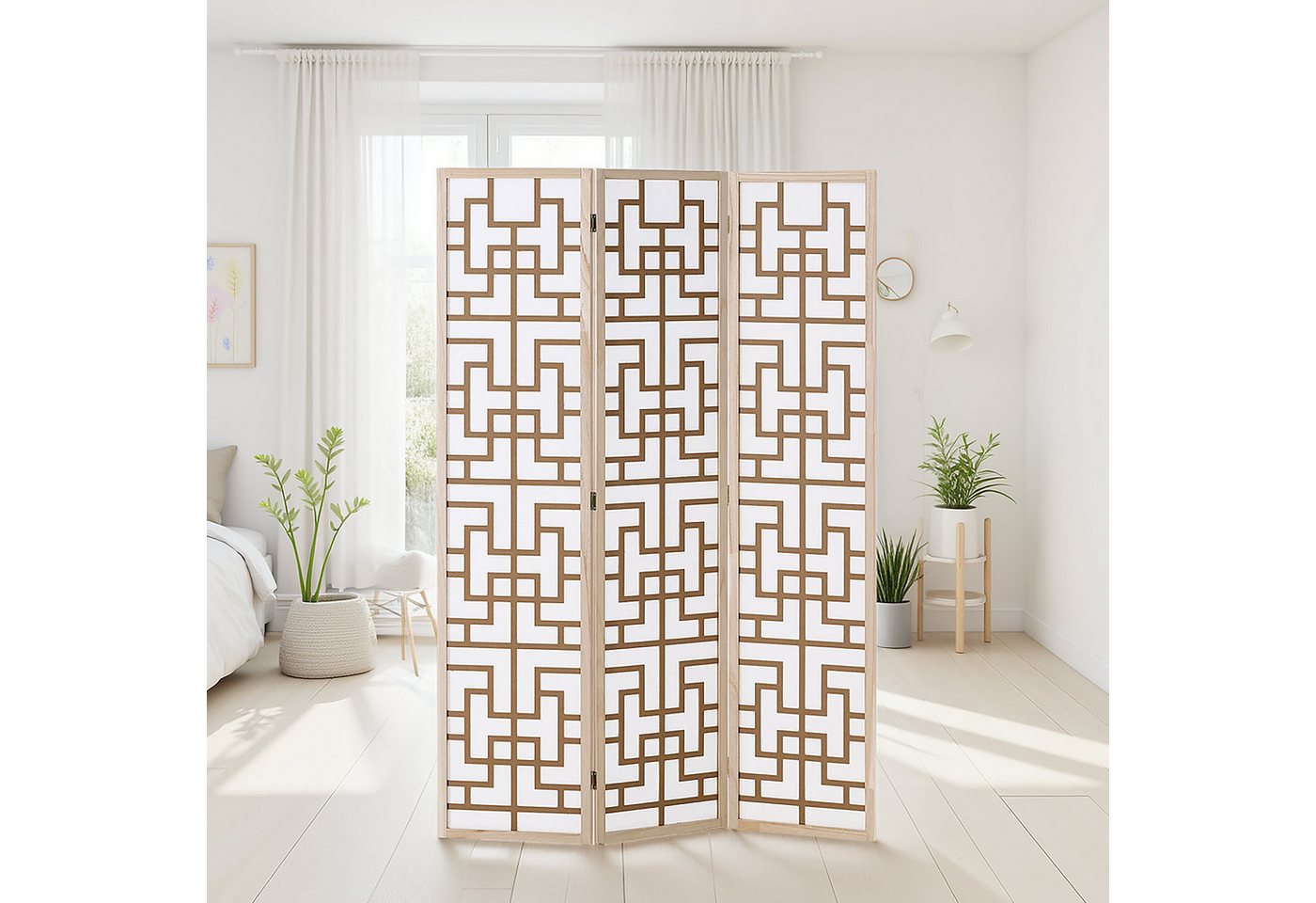Homestyle4u Paravent Raumteiler Holz Shoji Trennwand Natur Sichtschutz Indoor faltbar (3-teilig, 3-teilig), 3-teilig, Braun, faltbar von Homestyle4u