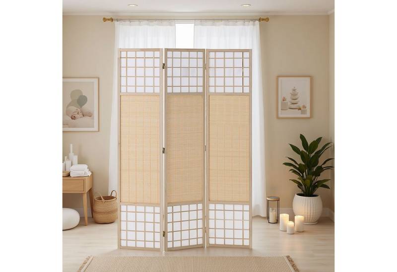 Homestyle4u Paravent Raumteiler Holz Shoji Trennwand Natur Sichtschutz Indoor faltbar Bambu (3-teilig, 3-teilig), Trennwand, 3-teilig, faltbar von Homestyle4u