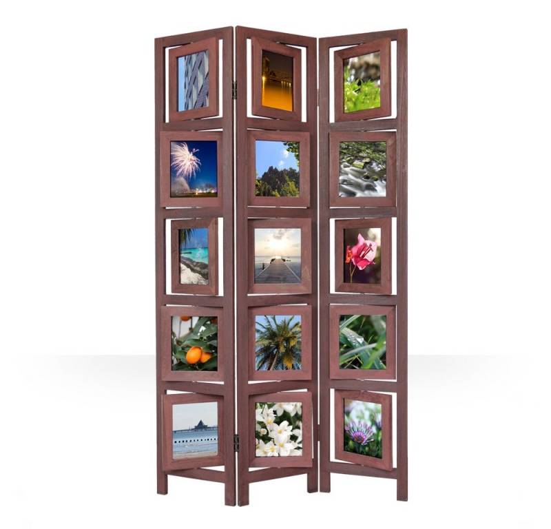 Homestyle4u Paravent Raumteiler Holz Trennwand Fotowand Indoor Sichtschutz faltbar Fotos (3-teilig), Braun, Einzelelemente 360 Grad drehbar von Homestyle4u