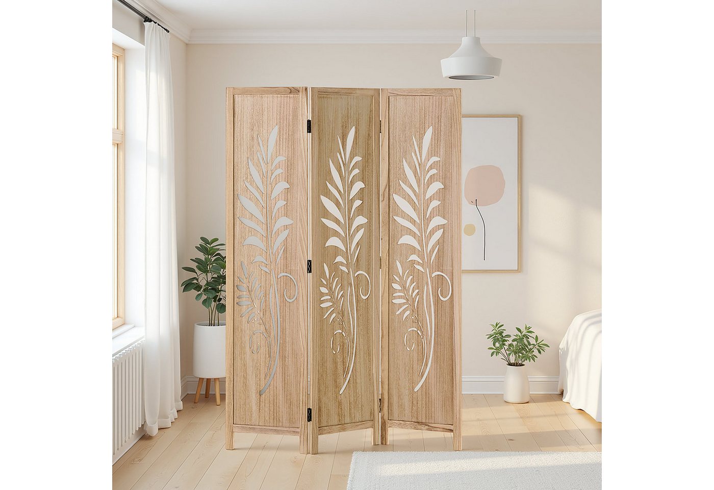 Homestyle4u Paravent Raumteiler Holz Trennwand Natur Sichtschutz Indoor faltbar (3-teilig, 3-teilig), 3-teilig, faltbar von Homestyle4u