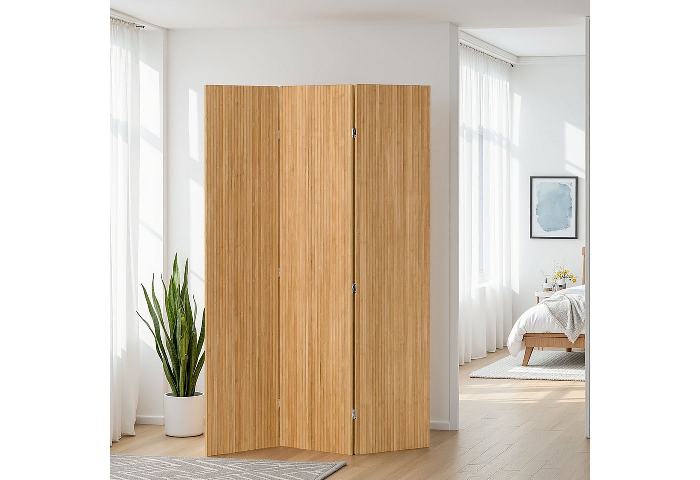 Homestyle4u Paravent Raumteiler Holz Trennwand Natur Sichtschutz Indoor faltbar Bambus (3-teilig), faltbar von Homestyle4u