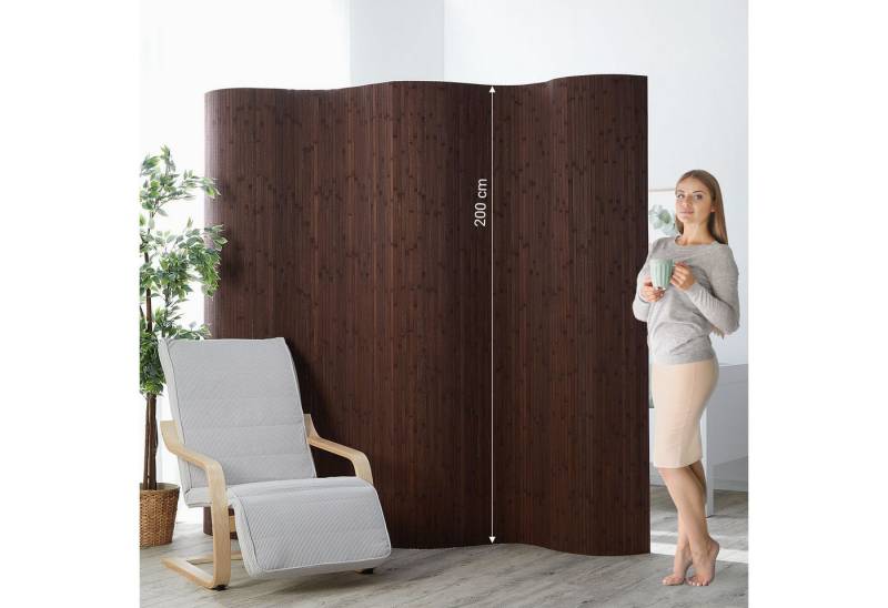 Homestyle4u Paravent Raumteiler Trennwand Bambus Sichtschutz Innen Holz 2 Meter hoch Indoor (1 St), Dunkelbraun/Walnuss, Faltwand von Homestyle4u
