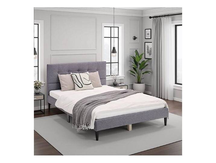Homestyle4u Polsterbett 120x200 Stoffbett Grau Holzfüße Doppelbett (Set, Bettgestell mit Lattenrost und Matratze), mit Kopfteil, grau von Homestyle4u