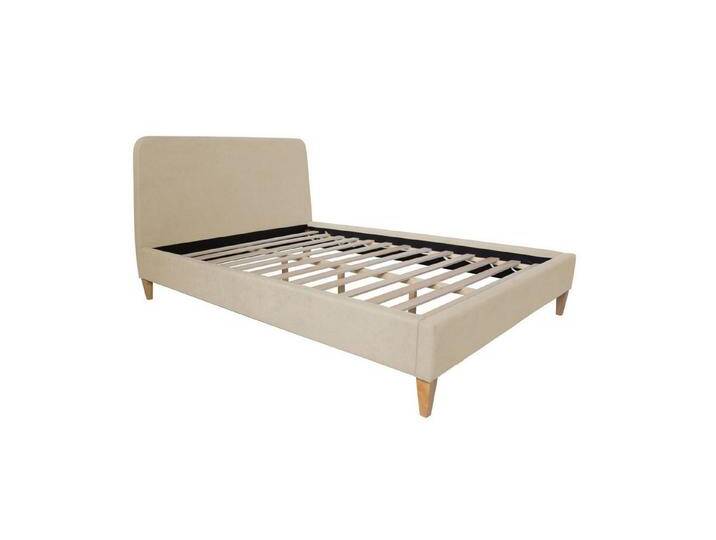 Homestyle4u Polsterbett 140 x 200 Stoffbett Bettgestell Beige Holzfüße (Set, mit Lattenrost), mit Kopfteil, beige braun von Homestyle4u