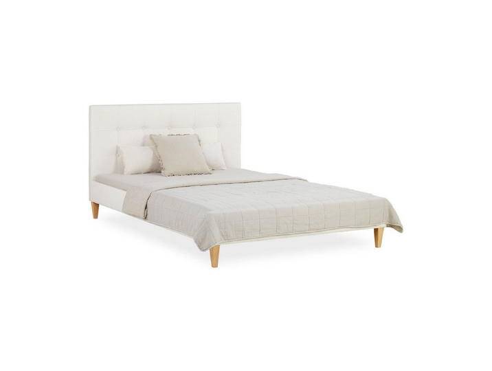 Homestyle4u Polsterbett 140x200 Doppelbett weicher Bouclé Stoff Beige elegant Holzfüße Teddy (Set, mit Lattenrost), mit Kopfteil von Homestyle4u