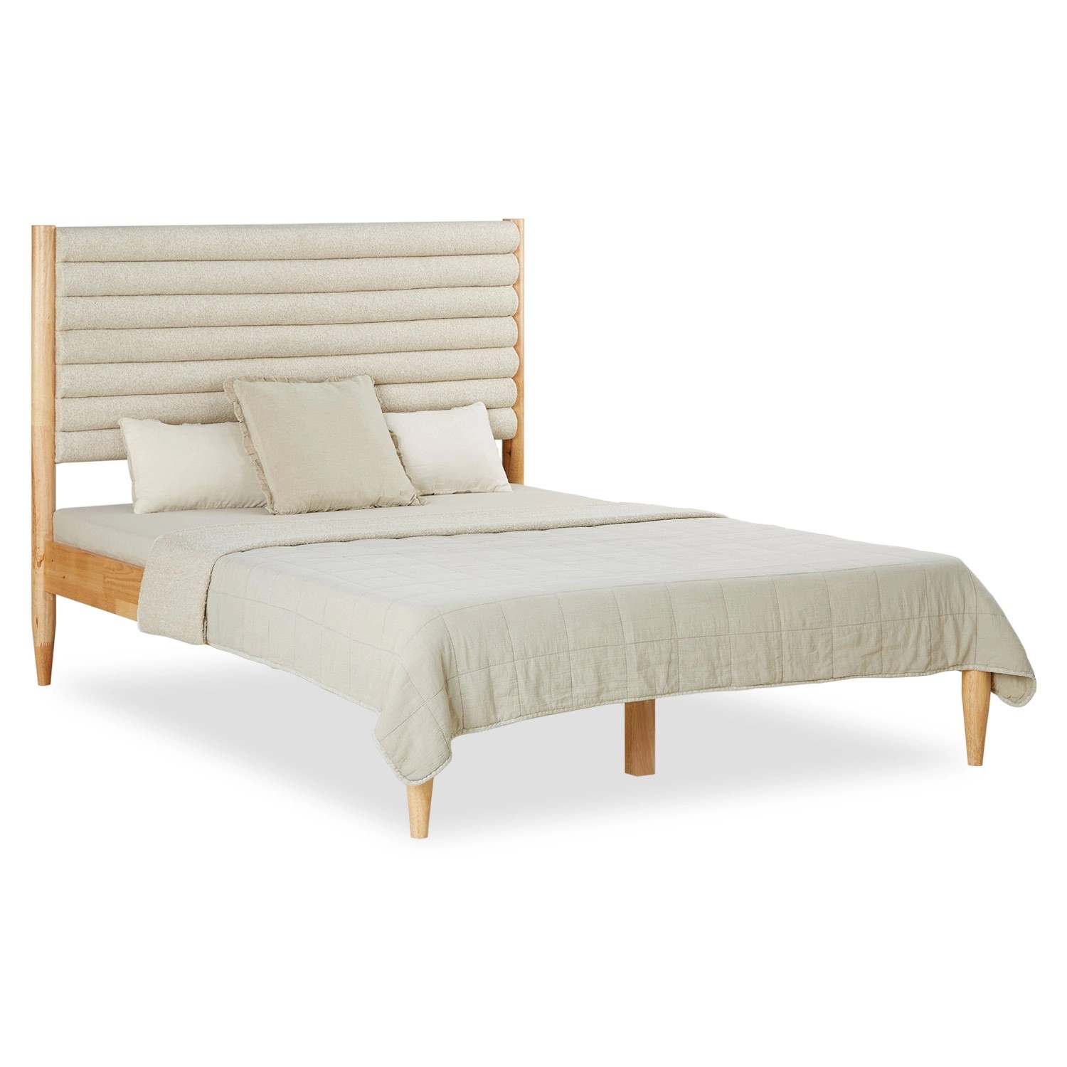 Homestyle4u Polsterbett 140x200 cm Holzbett Beige Bouclé Bett Lattenrost von Homestyle4u