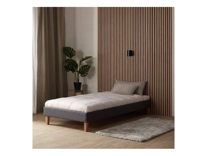 Homestyle4u Polsterbett 90x200 Einzelbett Holzbett Futonbett ohne Kopfteil Braun Beige (Komplettset mit Lattenrost und Matratze), Holzbeine, grau von Homestyle4u